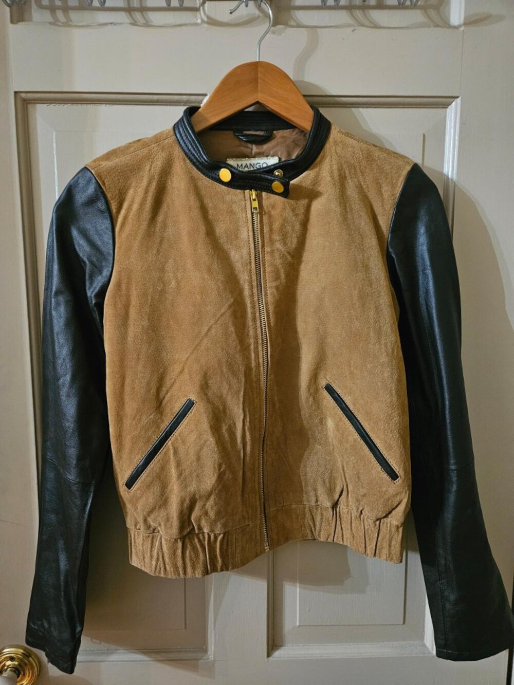 100% Leather and Suede Bomber Jacket, Like New Never Worn, Mango